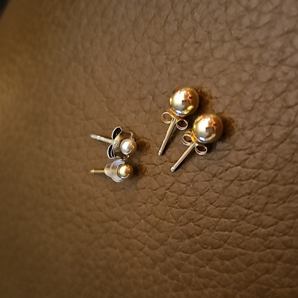 One Pair and Two Single 14k and one Sterling Silver Ball Post Stud Earrings - Picture 4 of 8